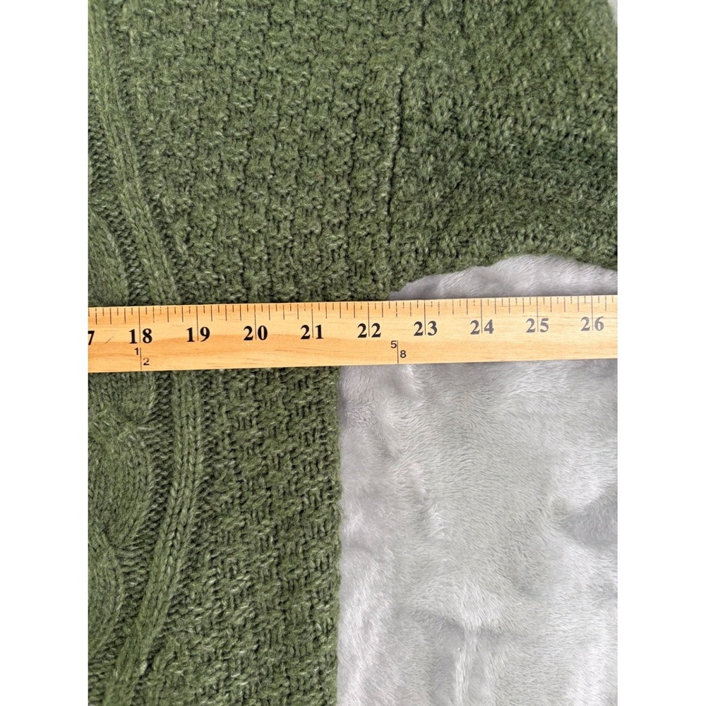Abercrombie & Fitch Cable Knit Cardigan Sweater Womens M Olive Green V-Neck - Picture 3 of 6